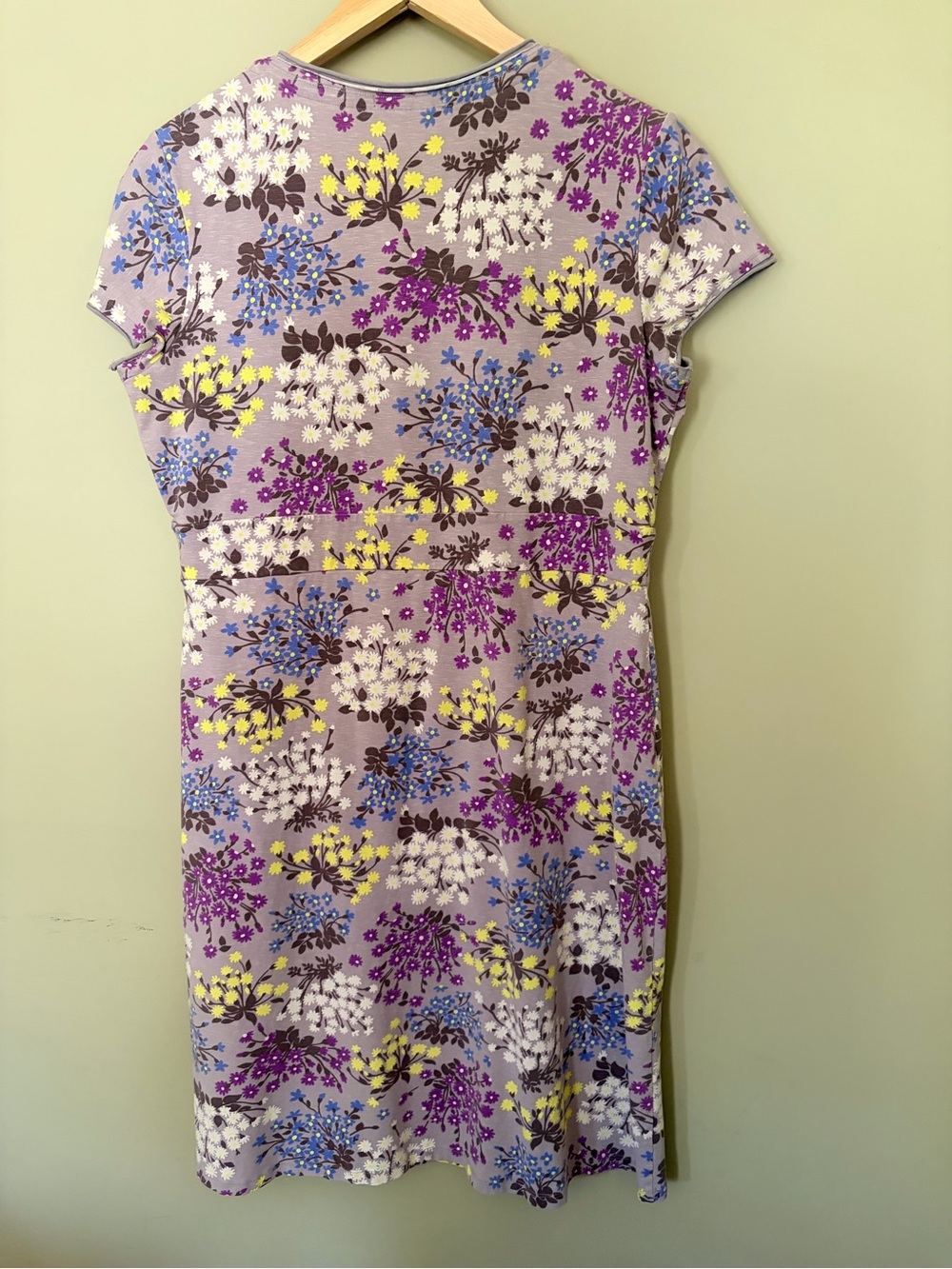 Boden Lavender Floral Faux-Wrap Midi Dress - Purple, Yellow, Blue, White - Picture 2 of 5